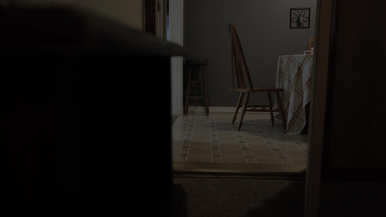 밝지 않은 방에서 열린 문을 통해 한눈에 볼 수 있습니다.