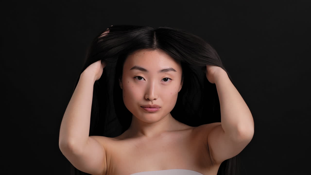 Asian Woman Portrait with Long Black Hair