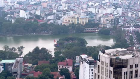 aerial view of hoan kiem lake and hanoi cityscape
