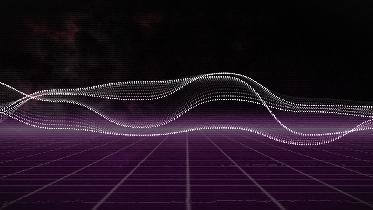 어두운 배경 위의 애니메이션 파동 형태와 그리드 라인