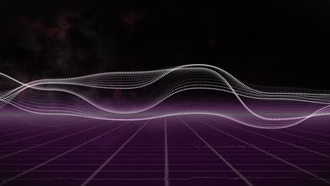 animated waveforms and grid lines over dark background