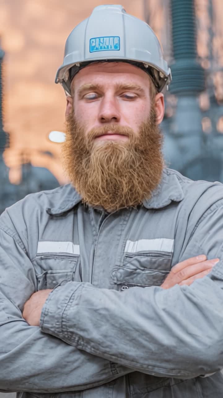 A Confident Electrical Technician Standing Proudly at a Power Facility, Showcasing Expertise and Professionalism in the Energy Sector