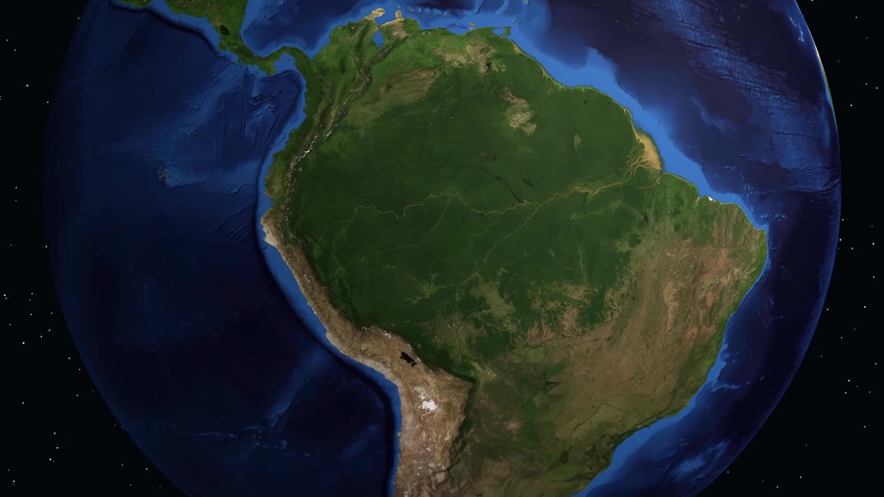 Digital animation zoomar från yttre rymden till en specifik platsmarkör i Trujillo, Peru.
