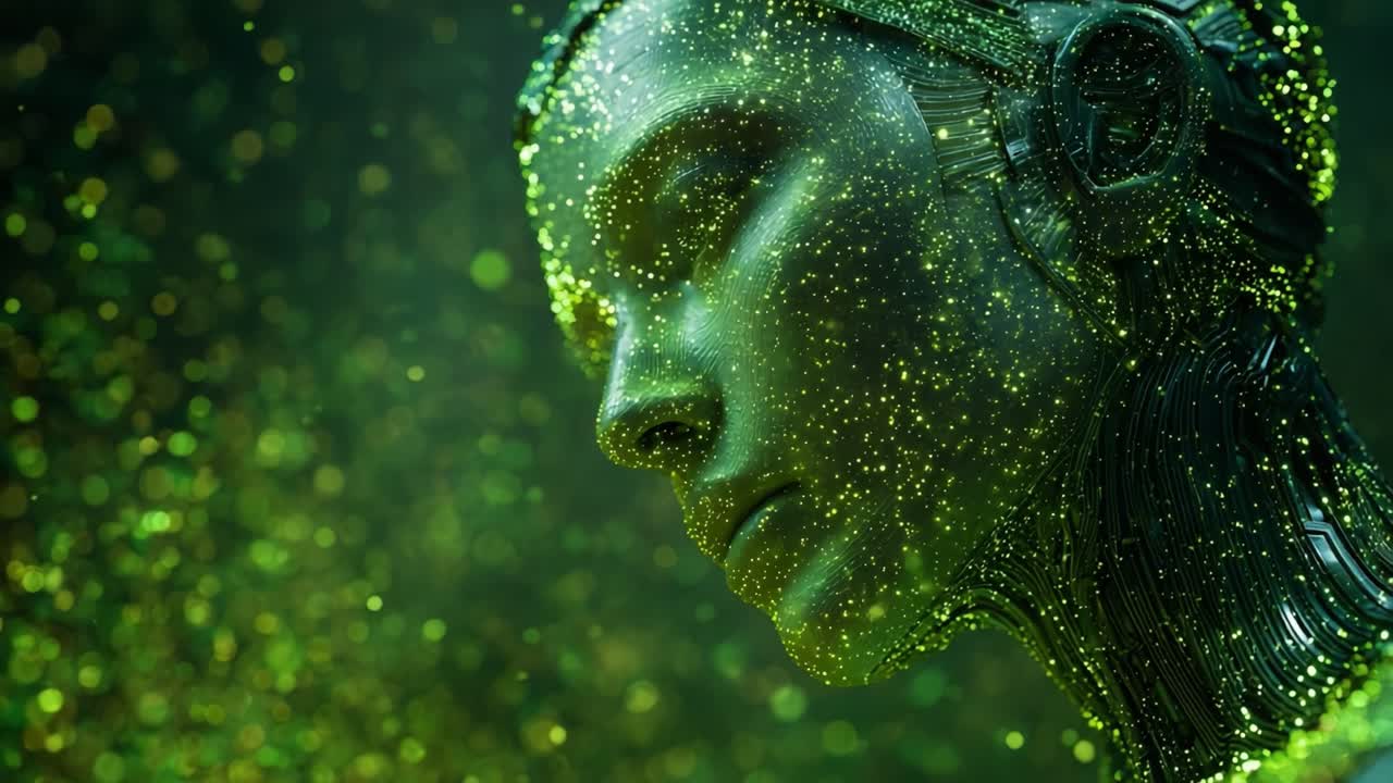 A captivating representation of a futuristic humanoid, intricately designed with luminescent particles and an ethereal glow, embodying the essence of advanced technology and artistry