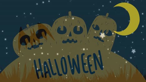 animación del texto de halloween sobre la luna y las calabazas