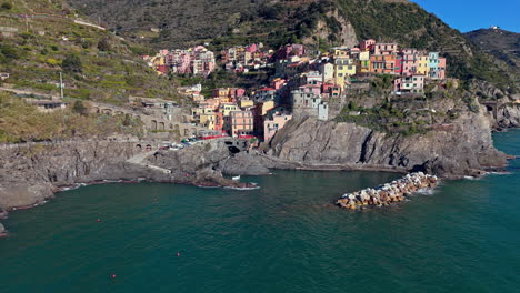 picturesque coastal village of manarola, cinque terre, italy, aerial view of colorful houses