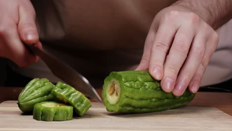 chopping bitter melon