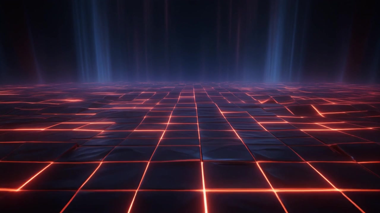Abstract Digital Grid Surface with Glowing Red Light Lines