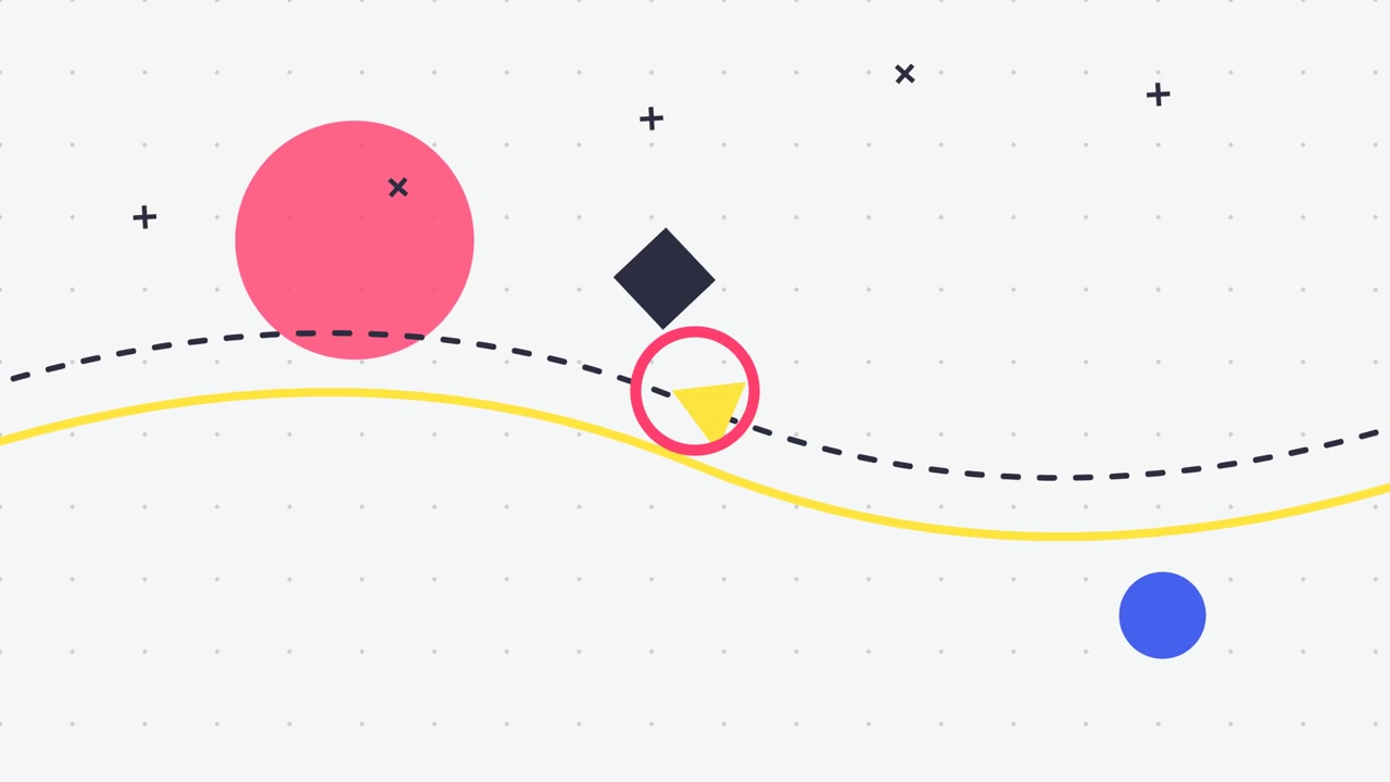Abstract Motion Graphics with Geometric Shapes Moving on Wavy Lines