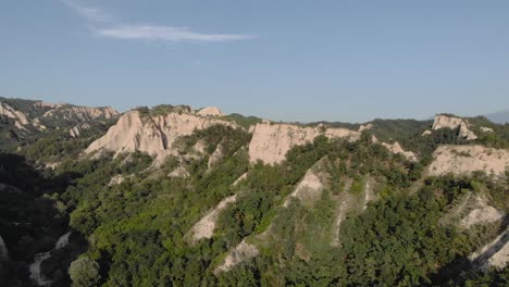 flying near the melnik pyramids in the mountains