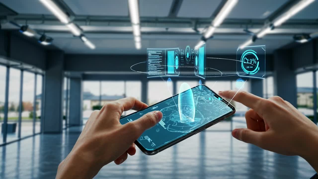 Delving into the intricacies of digital interfaces while utilizing a smartphone in the context of a contemporary workspace environment