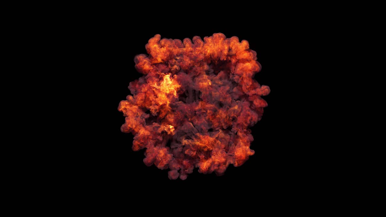 Dynamic Fire Explosion with Smoke on Black Background