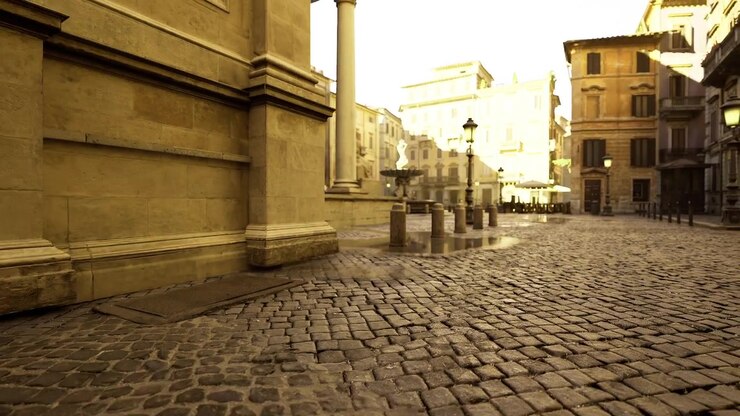 Sentiero urbano con illuminazione calda e primo piano materico esalta l'intimità.