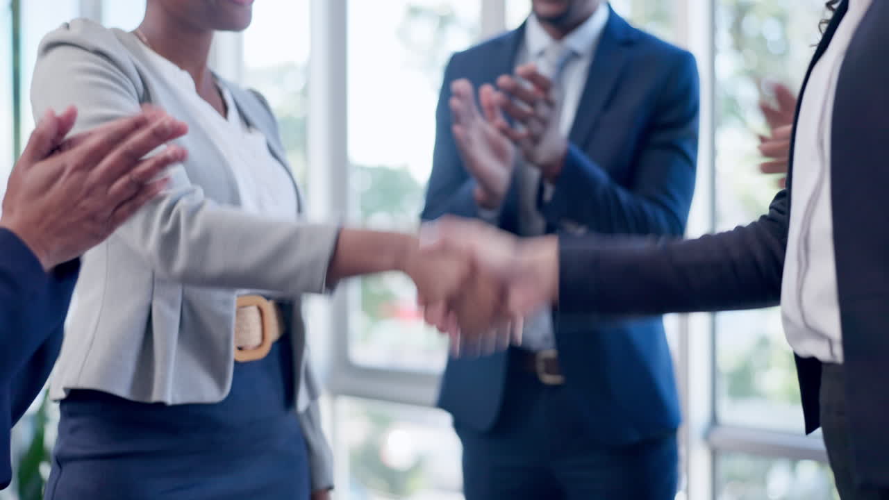 Handshake, agreement and business people