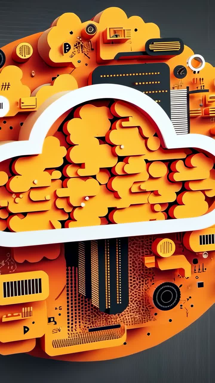 Vertical video: Opening showing stylized cloud icon shifting pulsing data modules against circuits