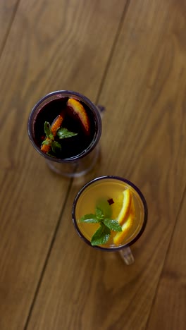 warm drinks on a wooden table