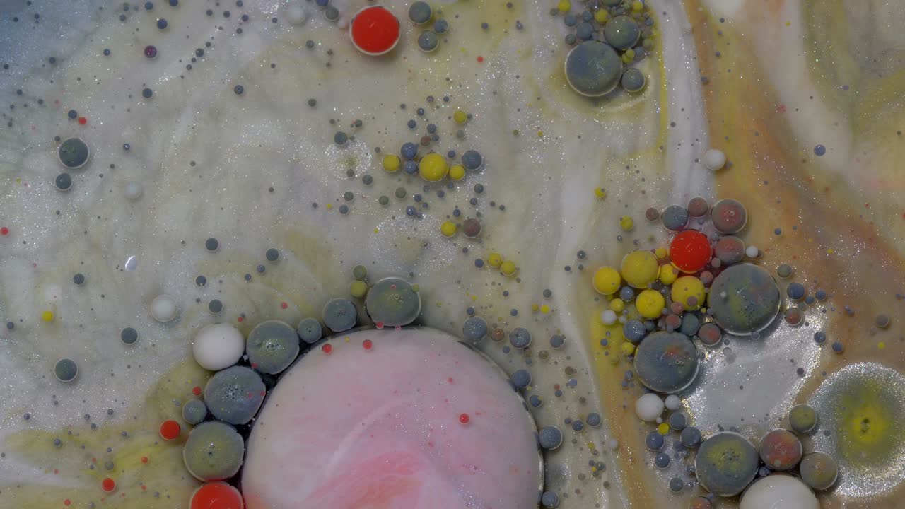 추상적인 다채로운 거품, 역동적인 흐름의 매크로 컬러 페인트, 혼란스러운 모션, 텍스처 배경,  뷰