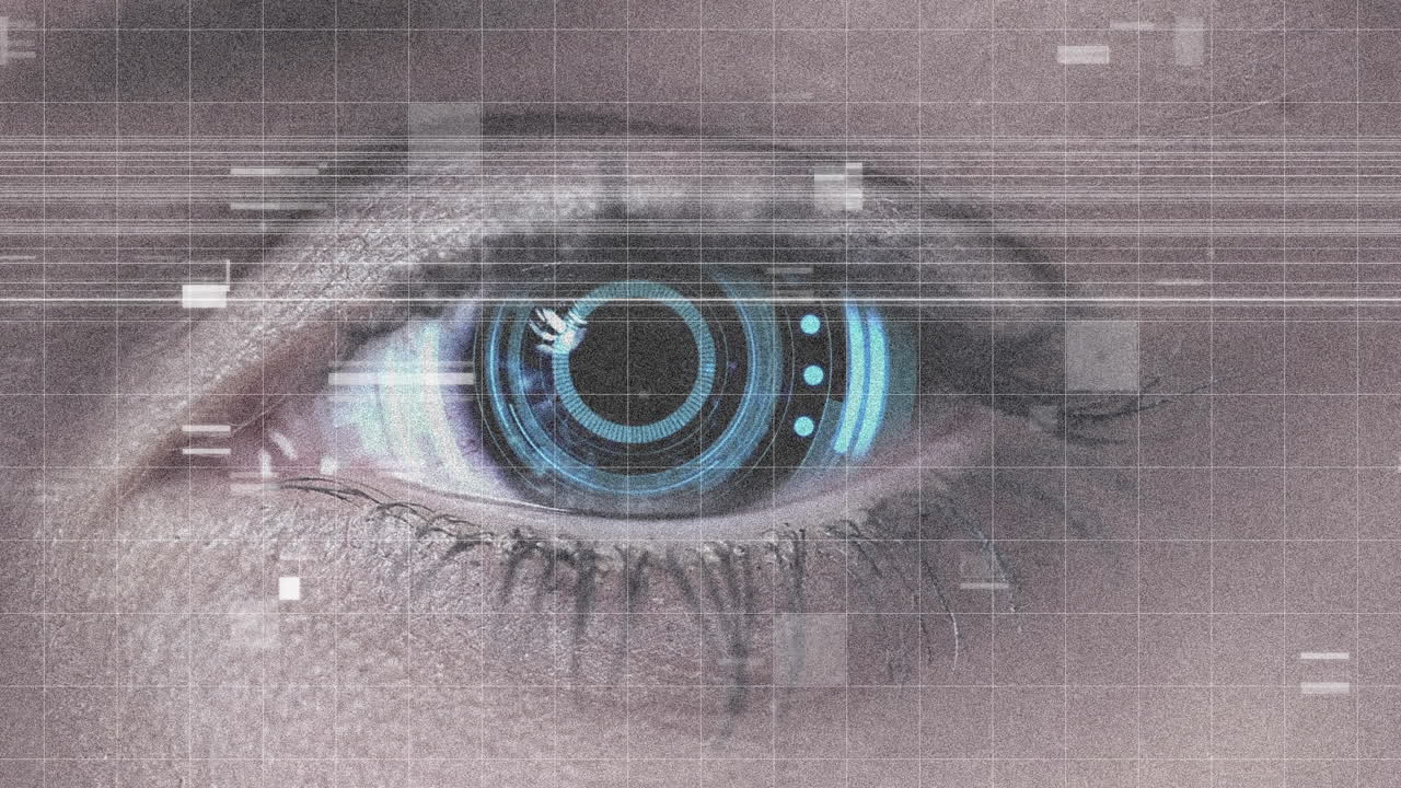 animación del procesamiento de datos sobre el ojo de la mujer