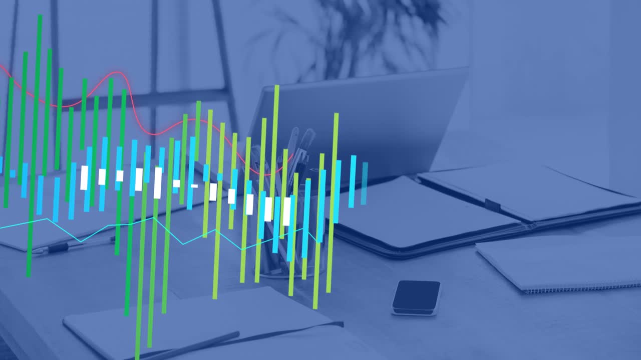 animazione dell'elaborazione dei dati statistici contro la scrivania