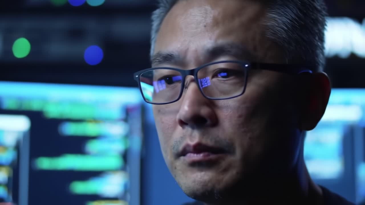 An Introspective Moment: A Focused Individual Deep in Thought, Surrounded by Complex Coding and Technical Screens, Reflecting on a Digital Challenge ahead