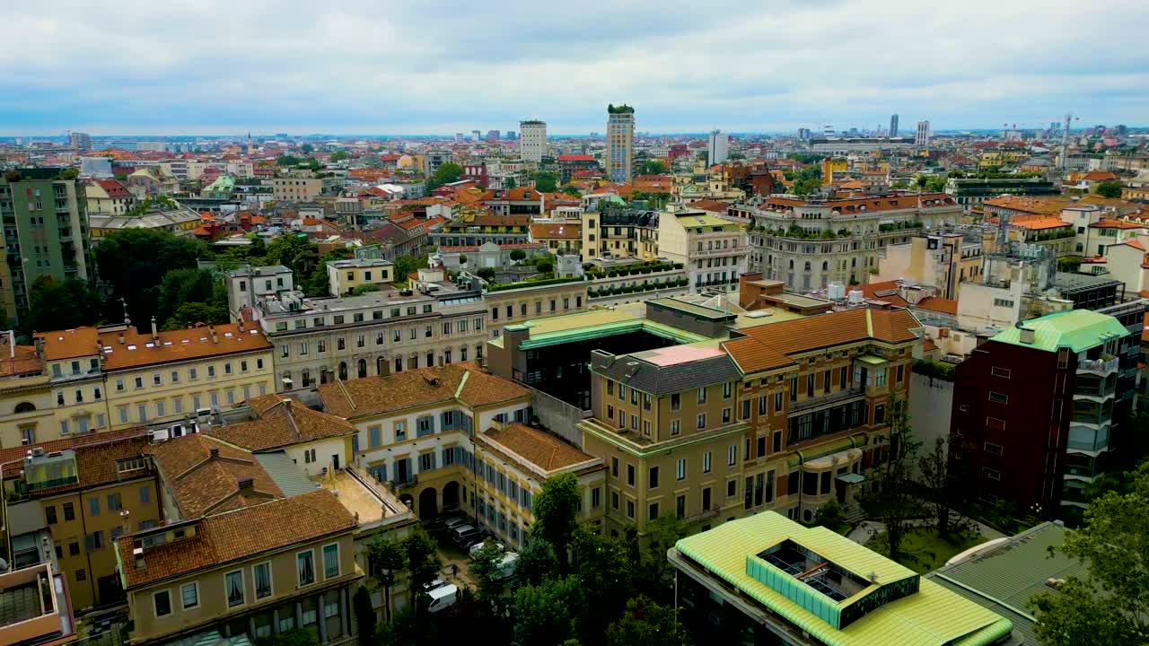 4K Aerial Drone Video of the Palazzo Saporiti Palace in Downtown Milan, Italy on a Summer Day