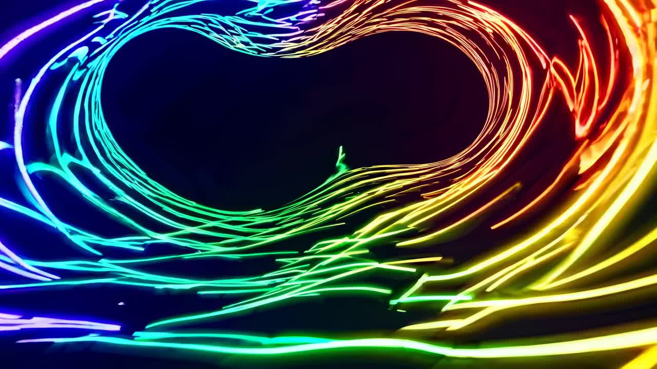 Abstract video concept with swirling neon blue and purple light trails