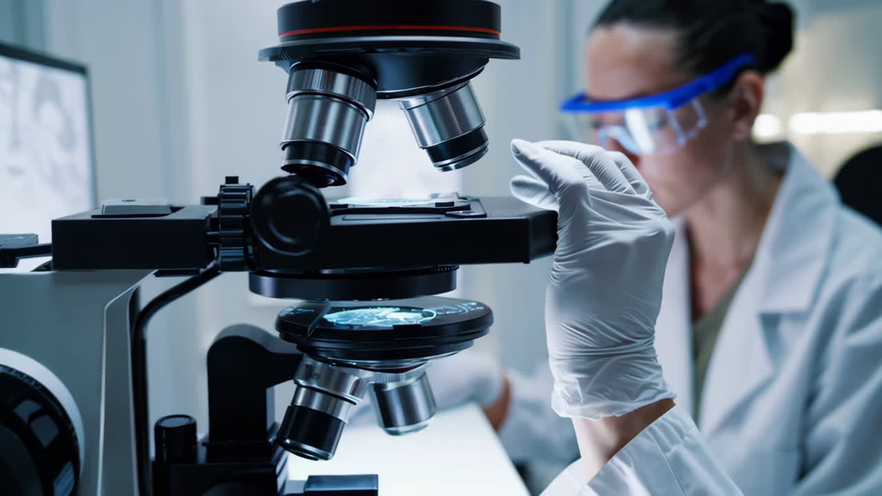 현미경 아래에서 플을 조사하는 과학자