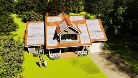 house with solar panels, green energy house, high view, 4k