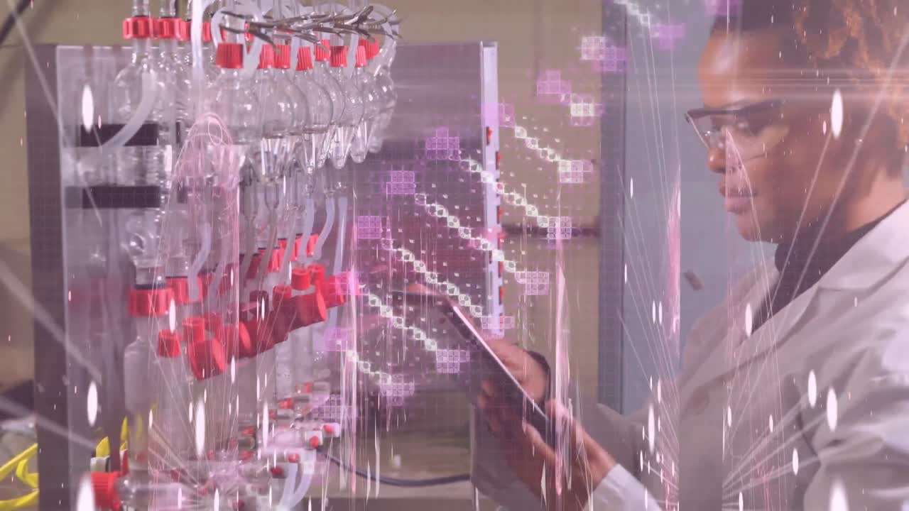 실험실 에서 일 하는 아프리카계 미국인 여성 과학자 에 대한 dna 줄 의 애니메이션