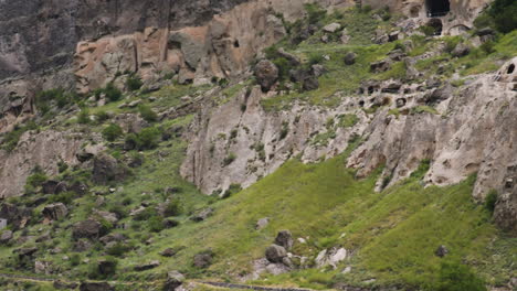 Reveal-Excavated-Cave-Monastery-in-Erusheti-Mountain,-Vardzia-Georgia