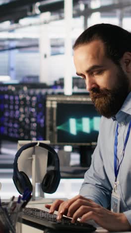 vertical video panicked engineers in data center reacting to ransomware warning on pc