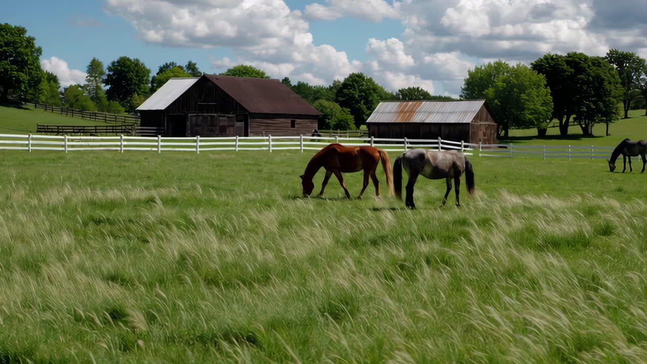 Horses Grazing in a Rural Pasture