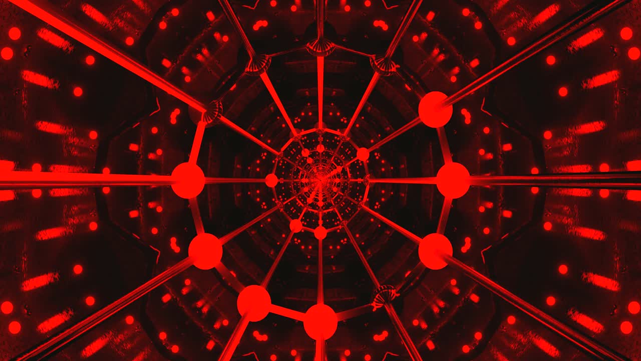 This loop features a tunnel filled with dynamic red light patterns and abstract shapes. The seamless design creates an engaging visual experience, perfect for screensavers or VJ performances