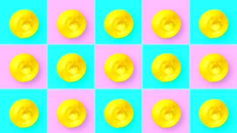 抽象的な背景に果物が描かれている