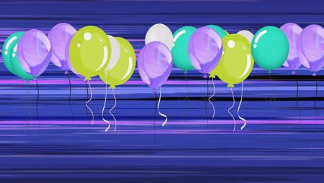 Animación-De-Globos-De-Colores-Volando-Sobre-Fondo-De-Rayas-Azules