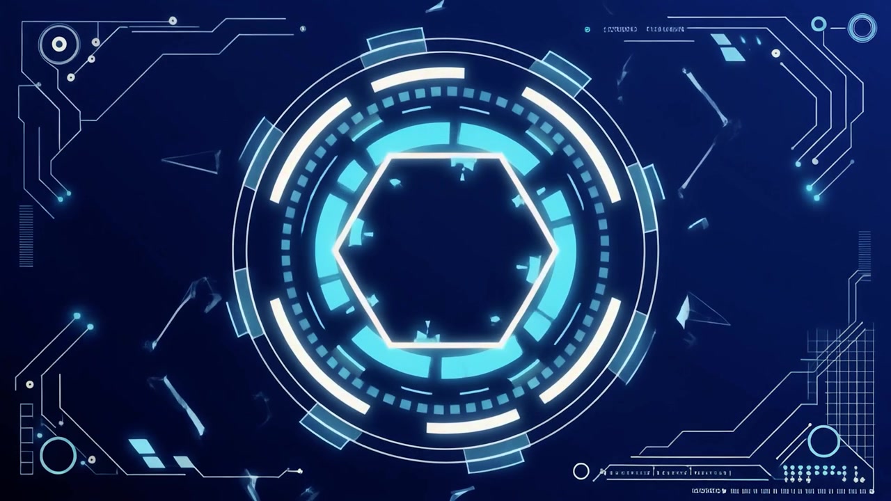 High-Tech User Interface with Animated Hexagon and Data Elements