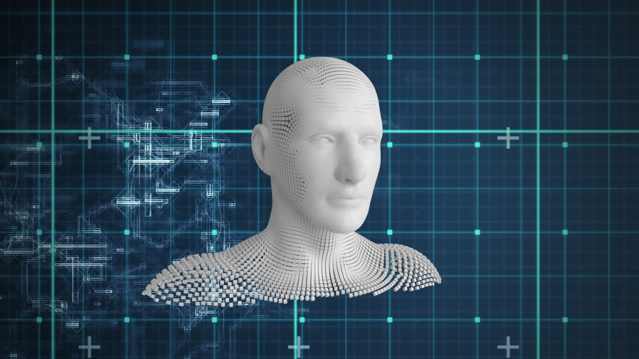 Moving human bust with data processing