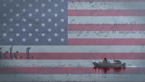 animation of american flag waving over man in the background