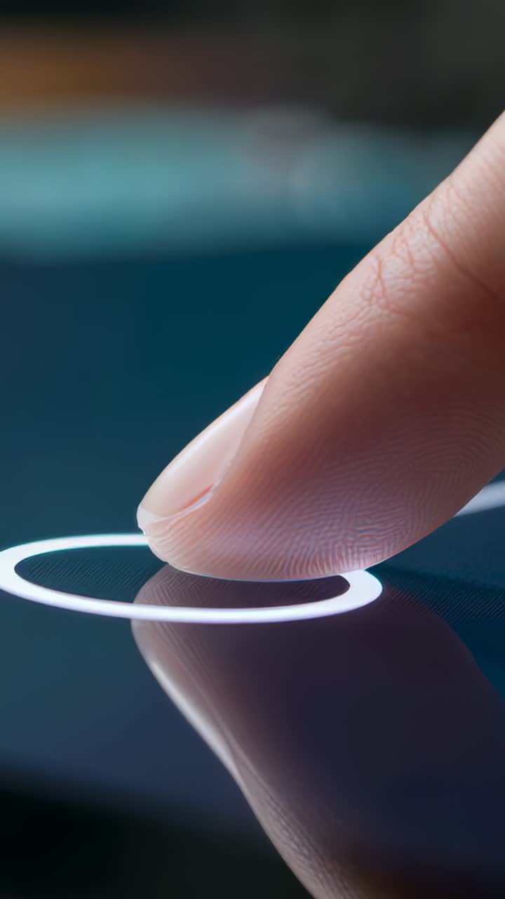 Vertical video: Moving finger hovering tapping lifting on screen to select ring control, copy space