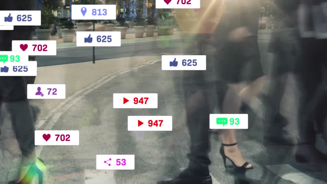 거리를 건너는 사람들의 소셜 미디어 데이터 처리의 애니메이션