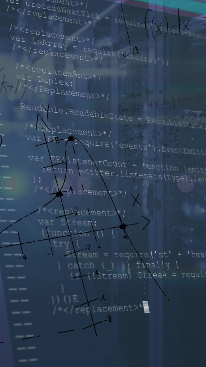 The animation depicts a computer interface processing and programming data