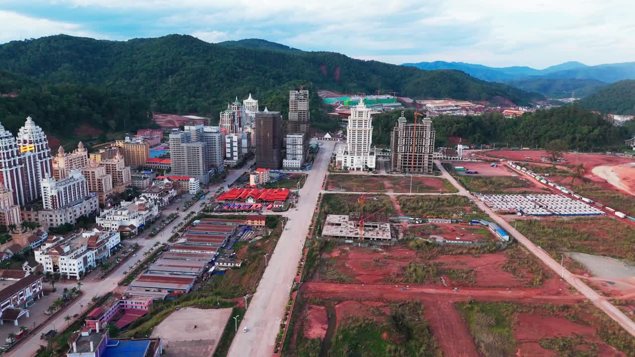 Aerial view of Boten city in Laos located in Luang Namtha Province, situated on the China–Laos border opposite the Chinese town of Mohan