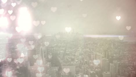 city filled with flying hearts