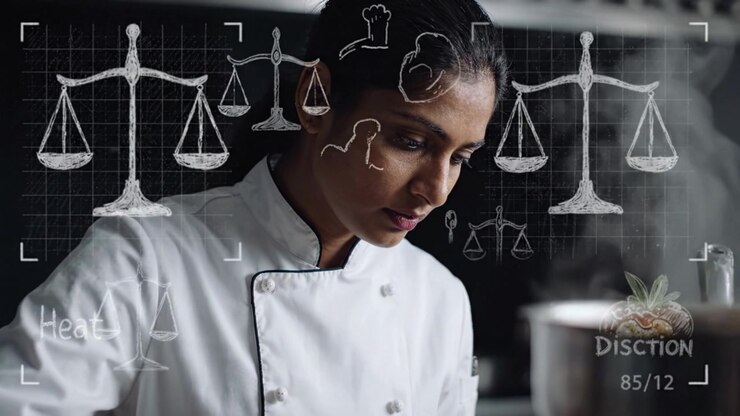 Uno chef esperto che bilancia calore e precisione mentre prepara capolavori culinari, evidenziando l'importanza della tecnica e della creatività nella gastronomia moderna.