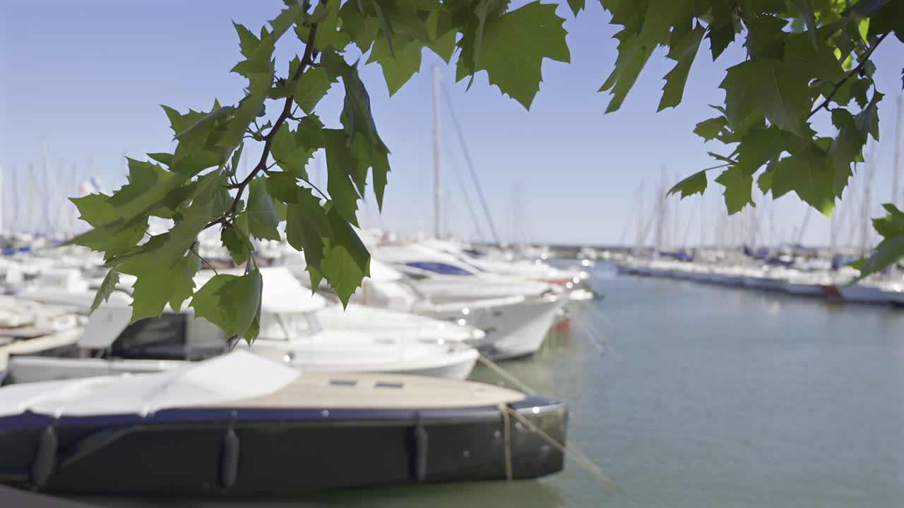 Docked boats moving in the wind in Port Vauban in Antibes, France