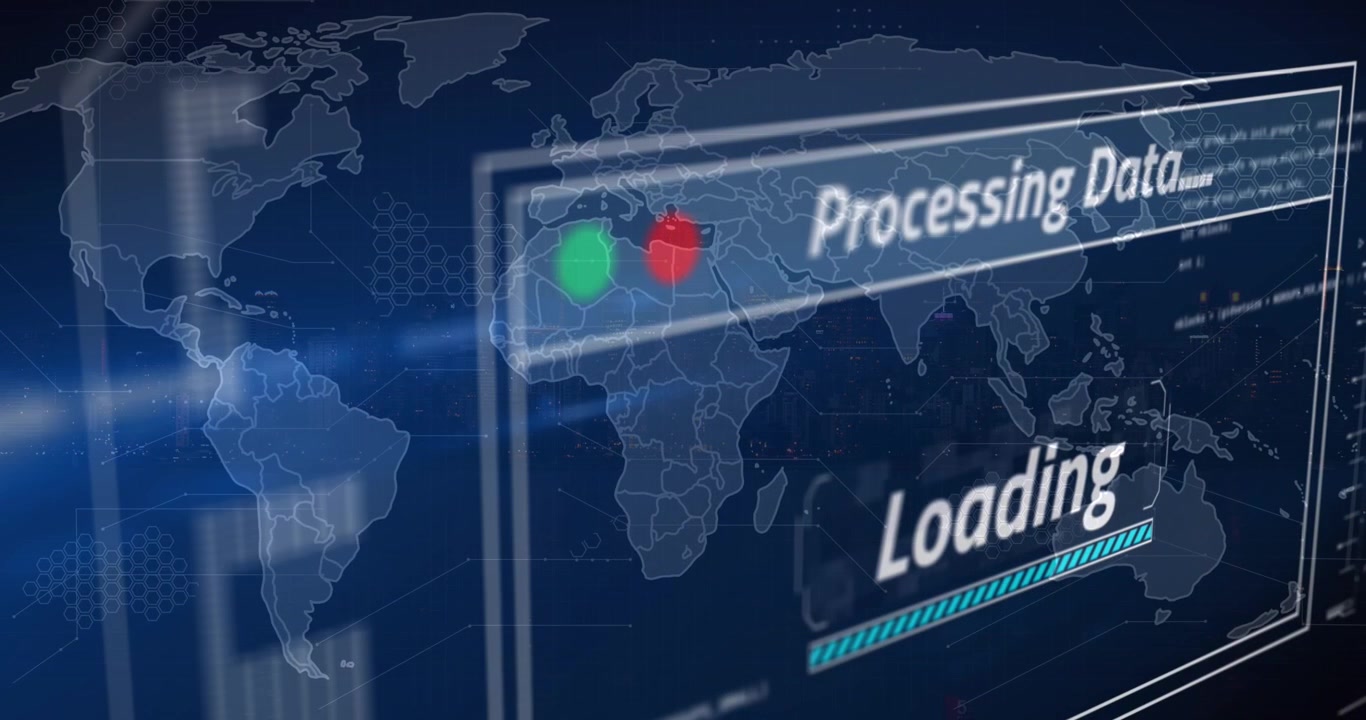 Animation of data processing loading against world map