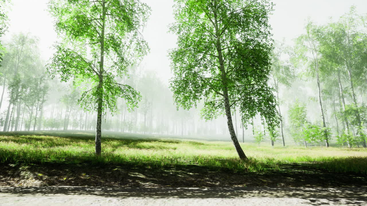 Lush green trees and fog in a serene forest landscape during daytime