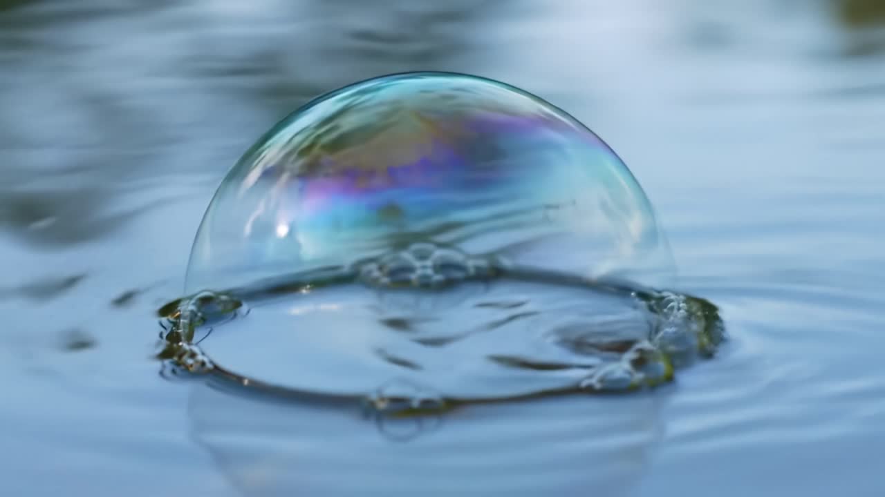 A Beautiful Bubble Floating on a Calm Surface, Reflecting Colors and Light, Capturing a Moment of Serenity and Natural Wonder in the Water