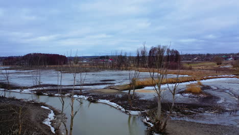 natural ecology disaster. dirty water in the river. dark nature caused by pollution of the environment. climate change and ecology.