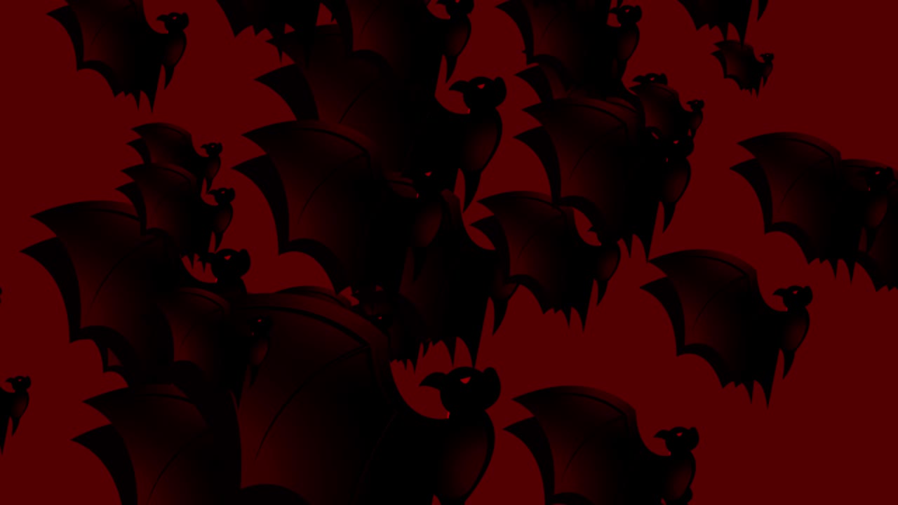 Halloween Bat - Halloween concept - Bats flapping their wings upwards -  Loopable - Hundreds of bat rush upwards - Halloween - Halloween flying bats endless loop - Bat Loopable - Red Background - Red Color - А flock of bats